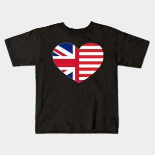 Usa and Uk heart flag, united state, united kingdom Kids T-Shirt